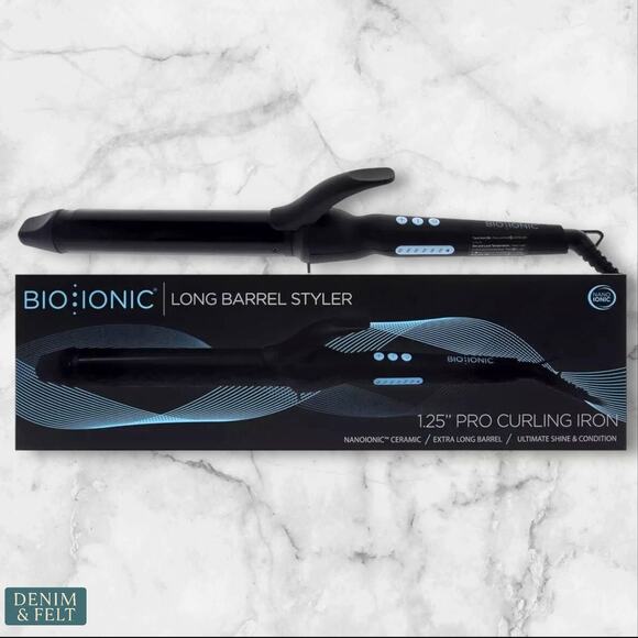 Bio Ionic 1.25” Long Barrel Pro Curling Iron Black NanoIonic Ceramic NEW in BOX! - Picture 1 of 14